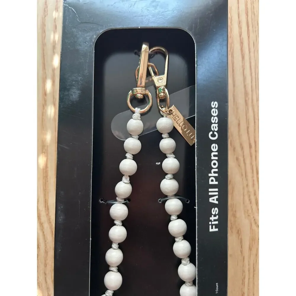 New Hello Lux Wood Bead Cell Phone Crossbody Strap Universal Off White